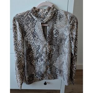 H&M Snakeskin Print Blouse in Tan and Cream